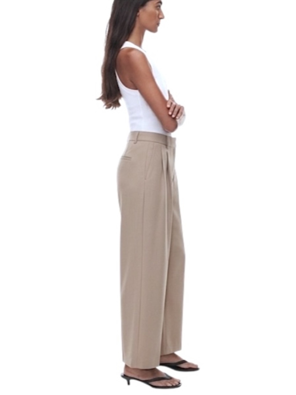 Aritzia Babaton taupe brown old money pleated cropped wide leg crepe pant 10 - Picture 3 of 14